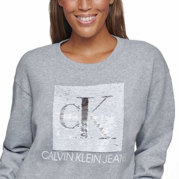CALVIN KLEIN Flip Sequin Crewneck Sweatshirt in Grey - XS - Picture 4 of 5